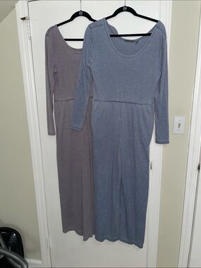 Two Long Sleeve Scoop Neck jumpsuits- Blue and Purple